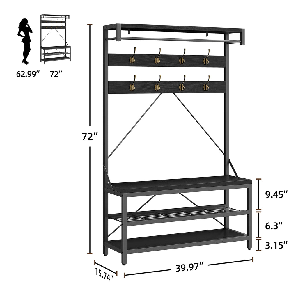 72" Tall Coat Rack With Shoe Bench