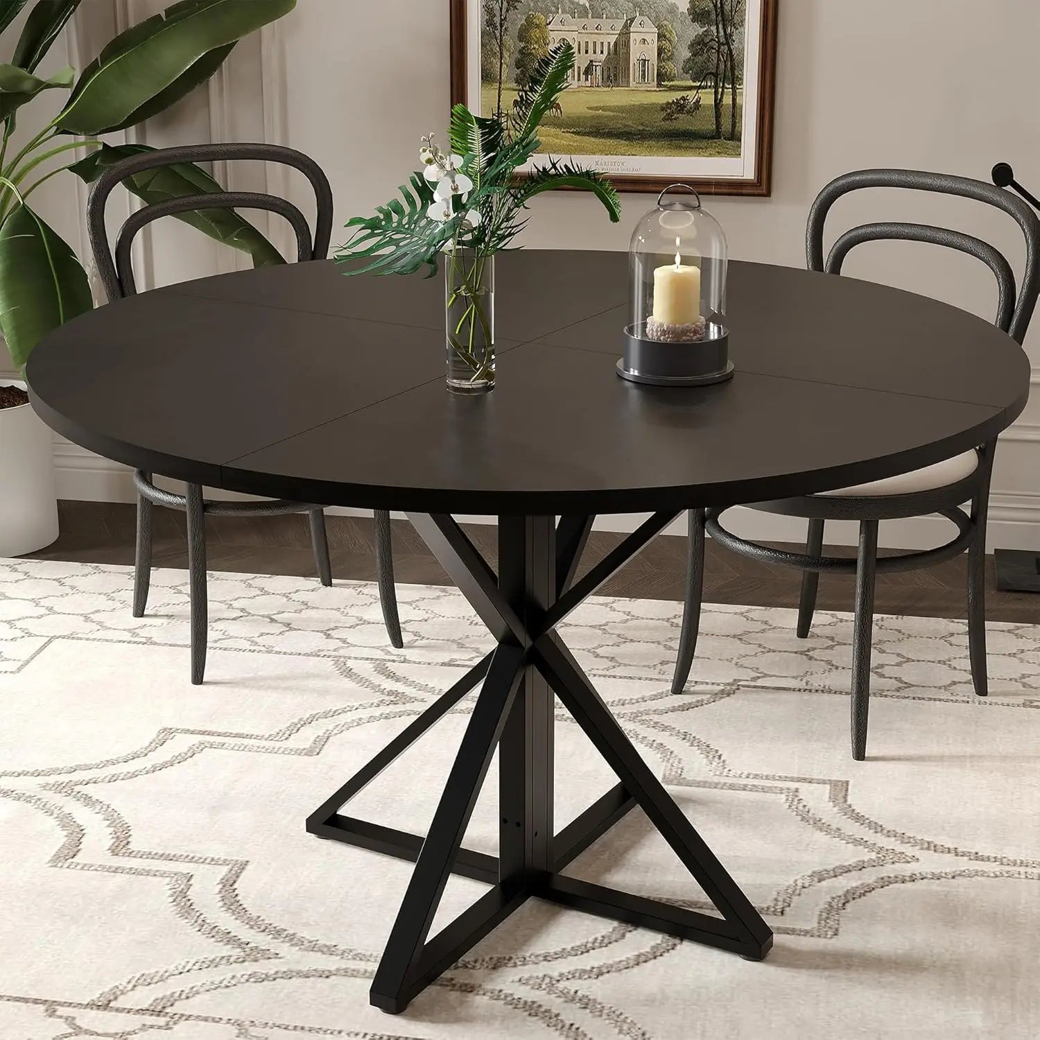 Farmhouse 47" Round Dining Table for 4