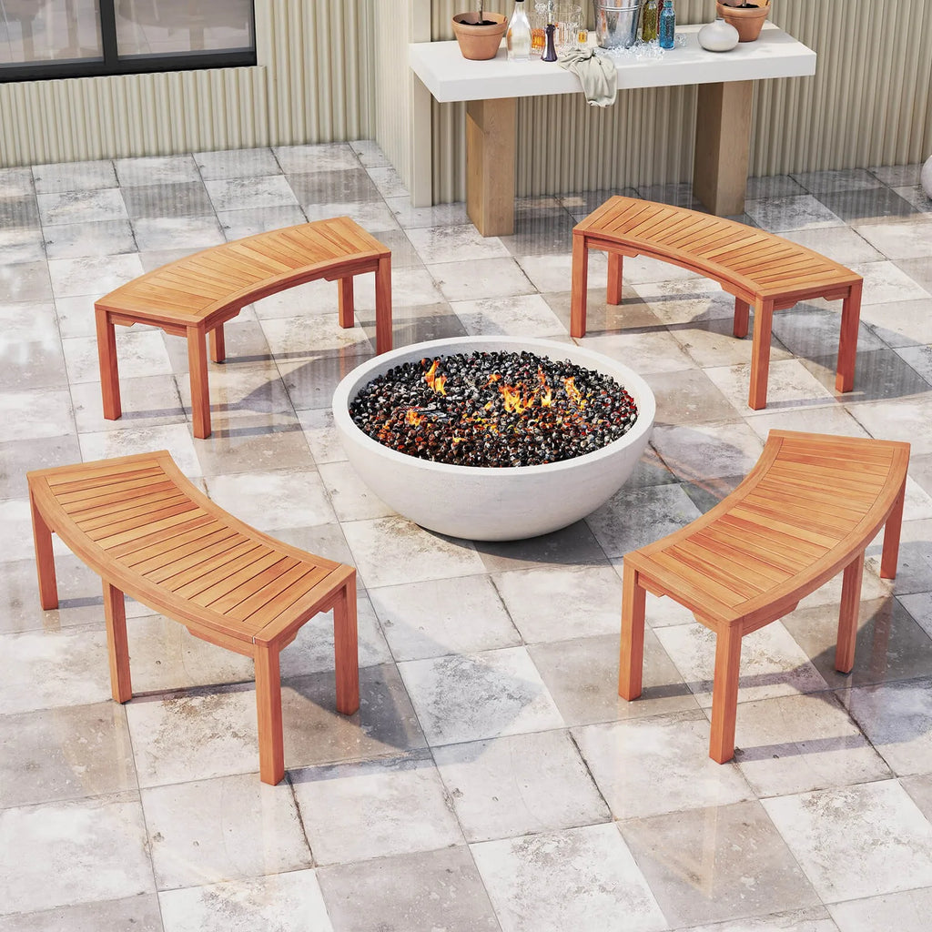 Outdoor Curved Bench w/Slatted Seat