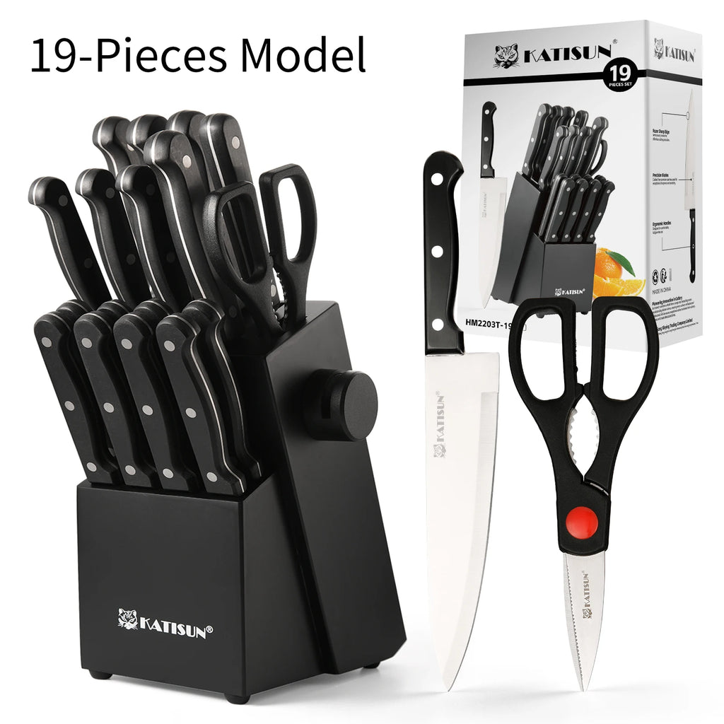 19 Pieces Carbon Steel Kitchen Knife Block Set