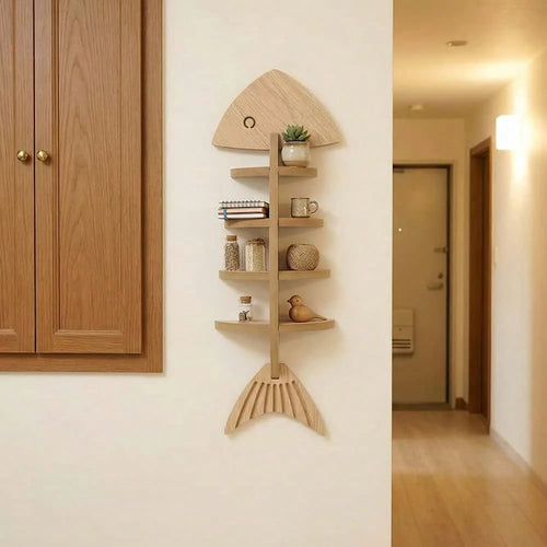 1 pc Wooden Fishbone Wall Storage Shelf