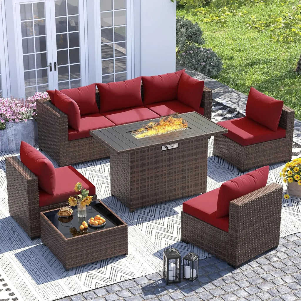 8 Pc Furniture Set with Fire Pit Table