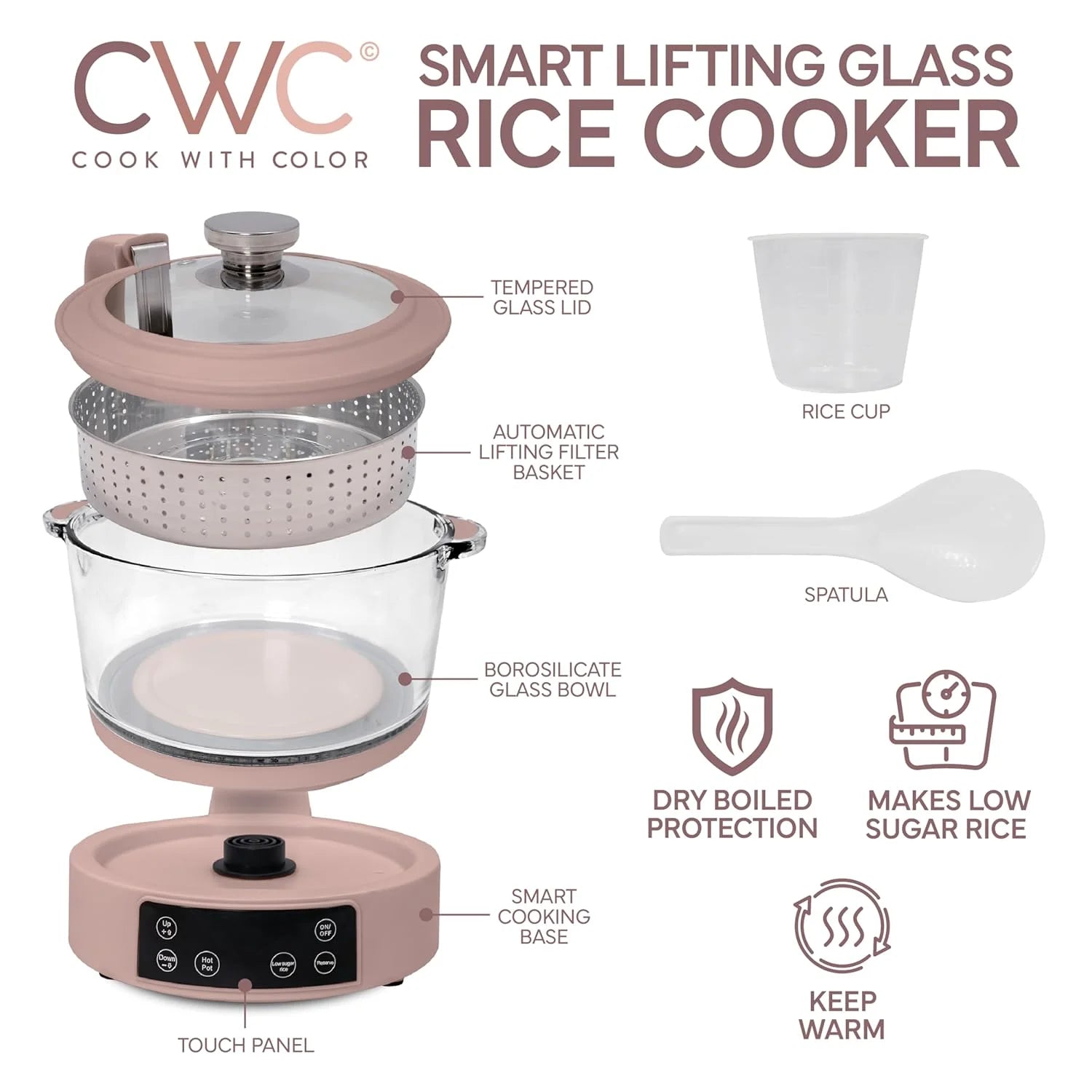 Glass Low Carb 6 Cup Rice Cooker