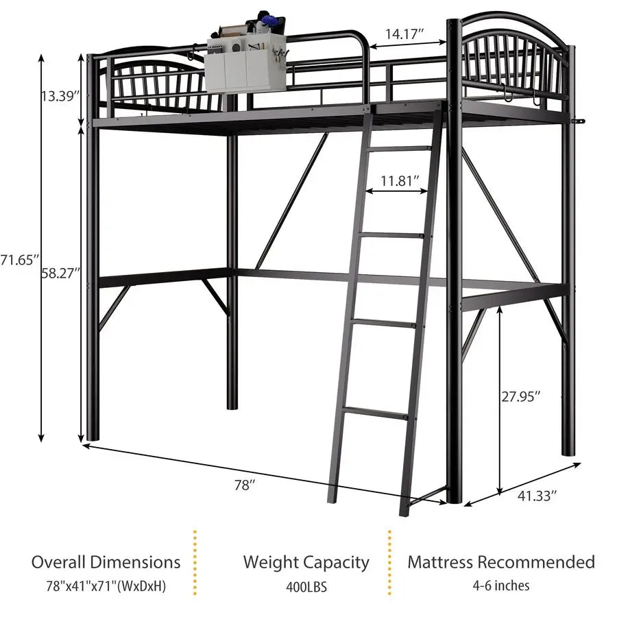 Twin Loft Bed with Bedside Caddy