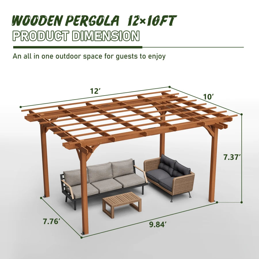 12 x 10 FT Outdoor Wood Pergola
