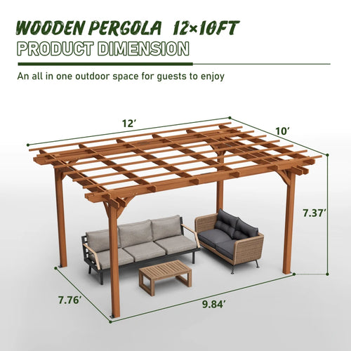 12 x 10 FT Outdoor Wood Pergola