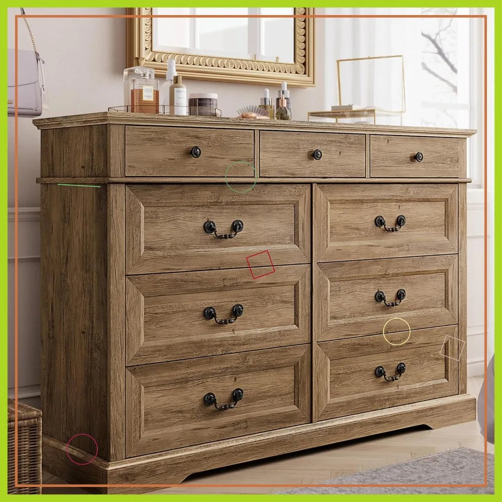 9 Drawer Wood Farmhouse Dresser