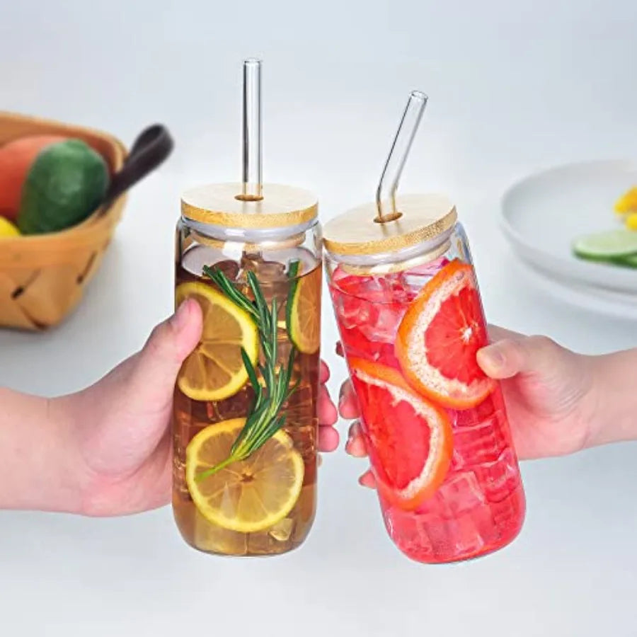20 Oz Drinking Glasses with Bamboo Lids 6 Pcs