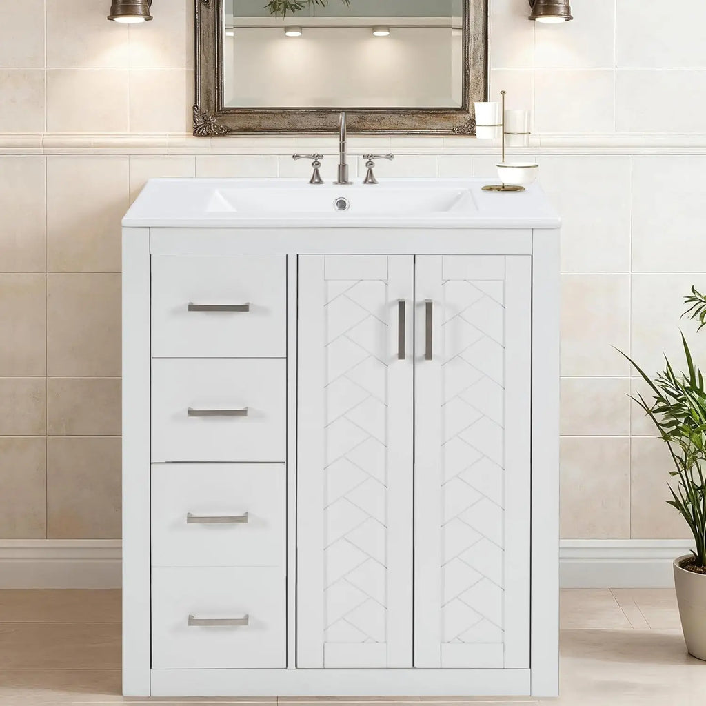 30'' Wood with Ceramic Sink Vanity Set