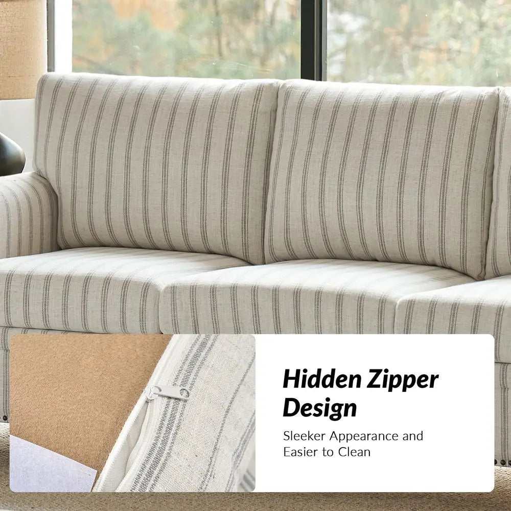 81" Farmhouse Couch with Stripe Pattern