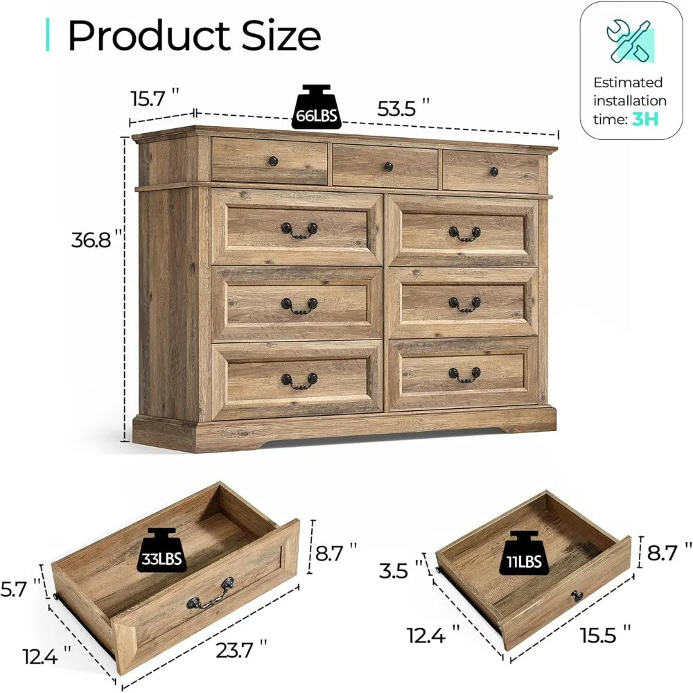 9 Drawer Wood Farmhouse Dresser