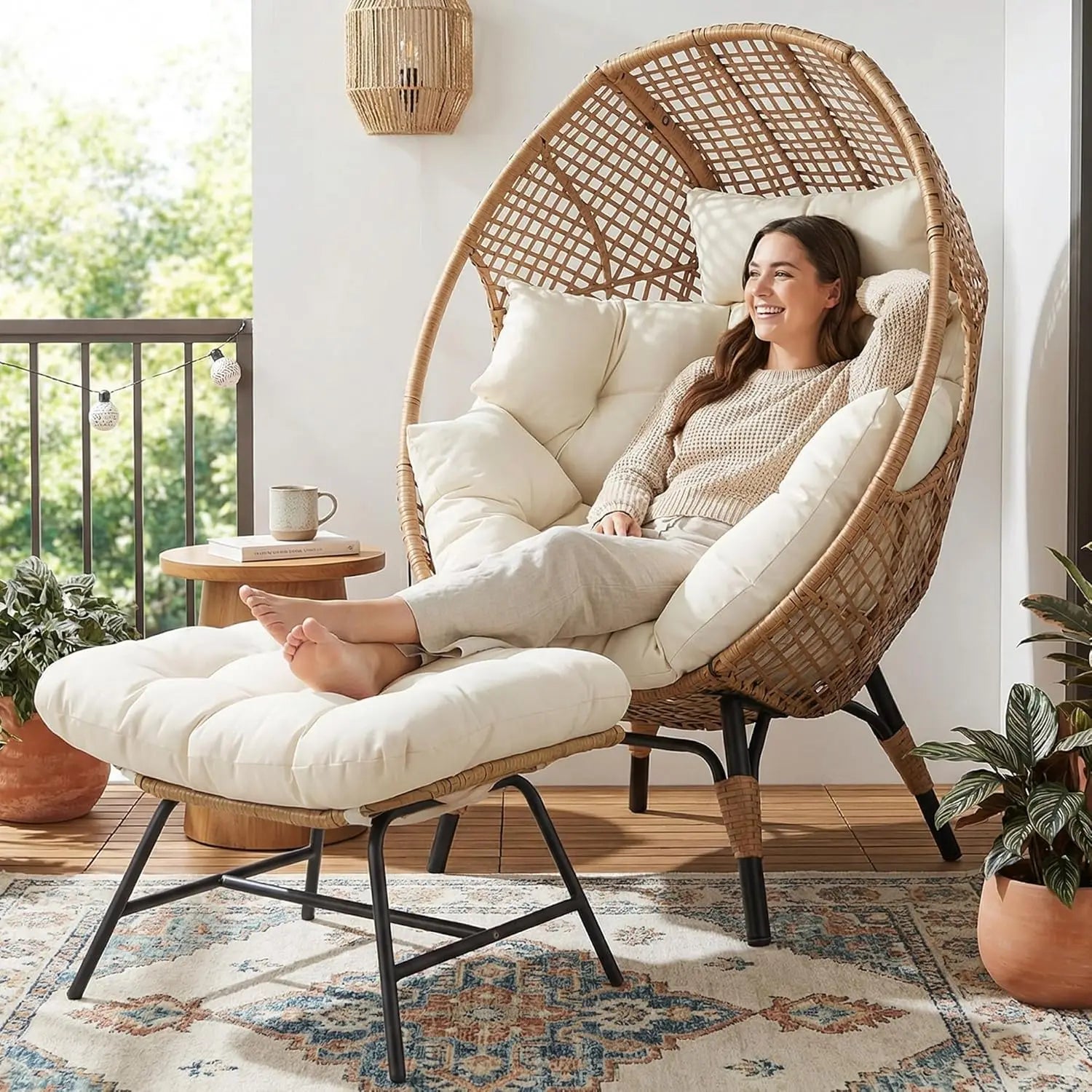 Indoor Outdoor Egg Chair with Ottoman
