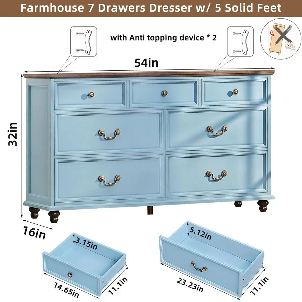 Farmhouse 54" 7 Drawers Dresser