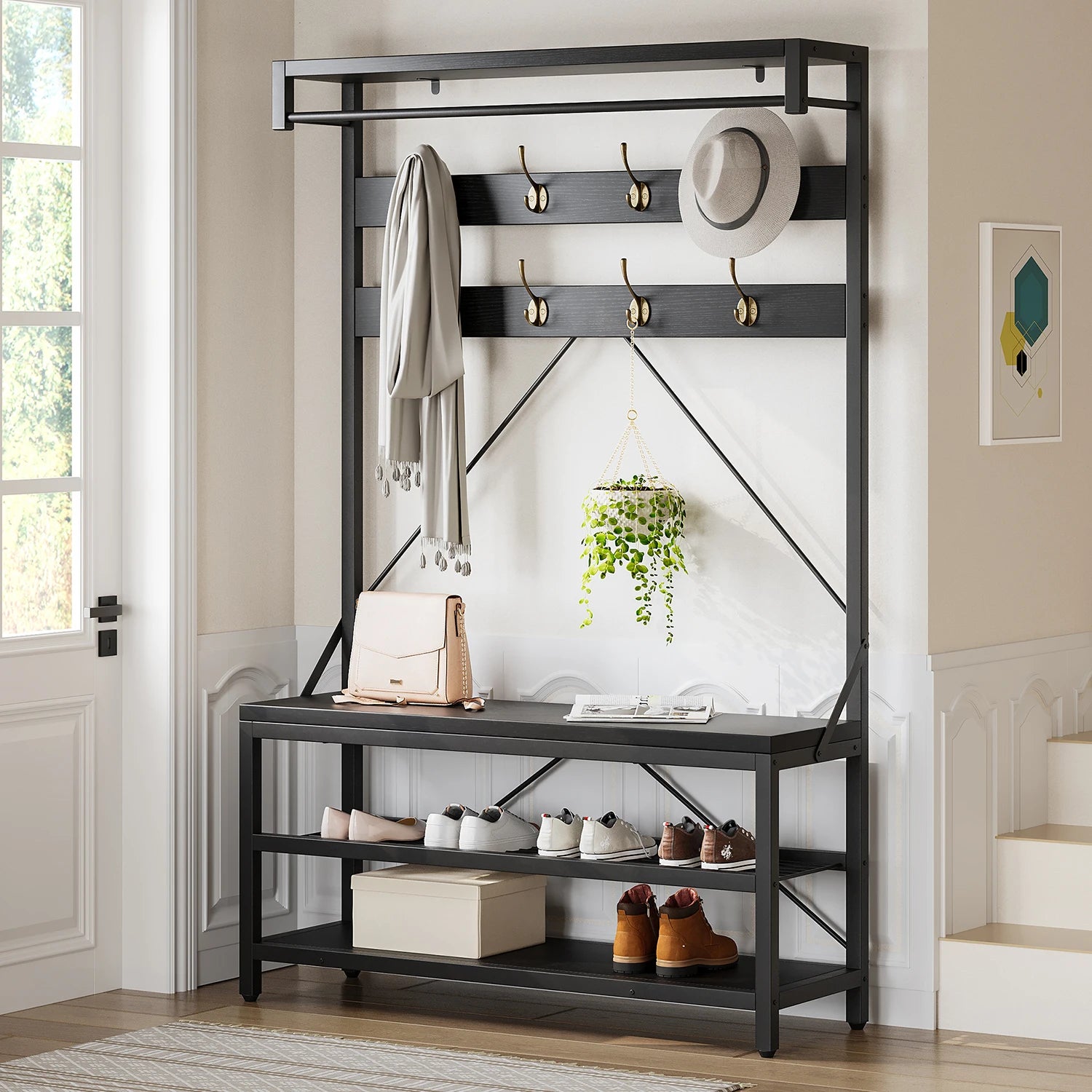 72" Tall Coat Rack With Shoe Bench